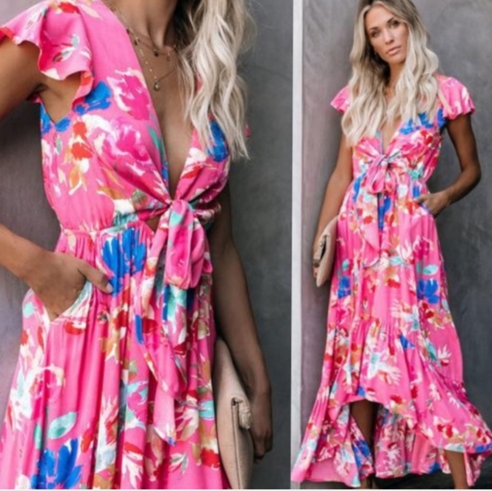Vici dolls high low pink floral dress